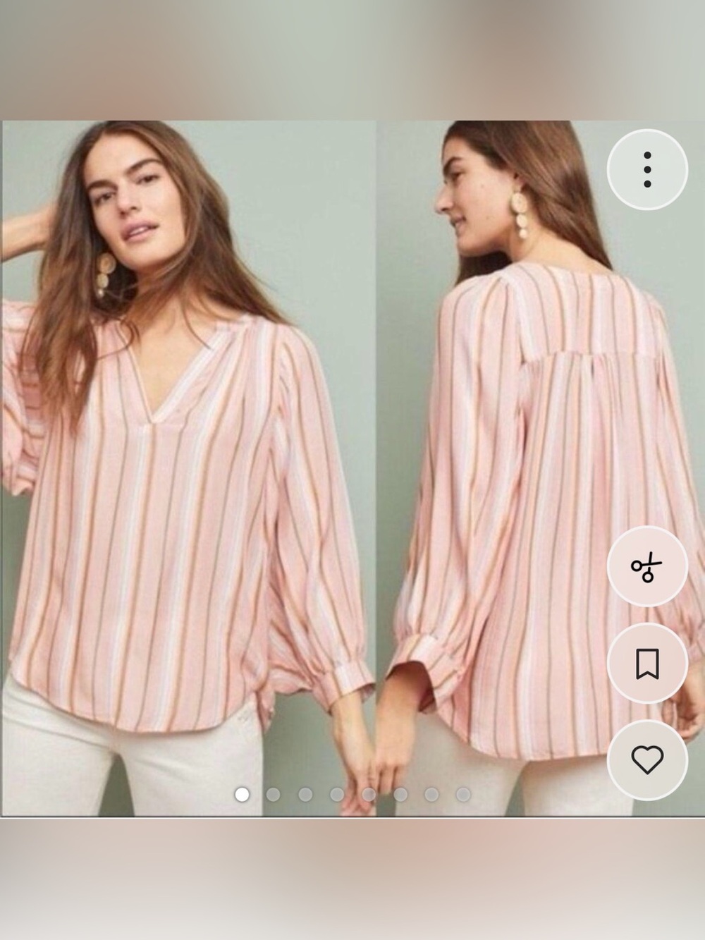 Anthropologie Pink & White Striped V-Neck Peasant Blouse by Maeve